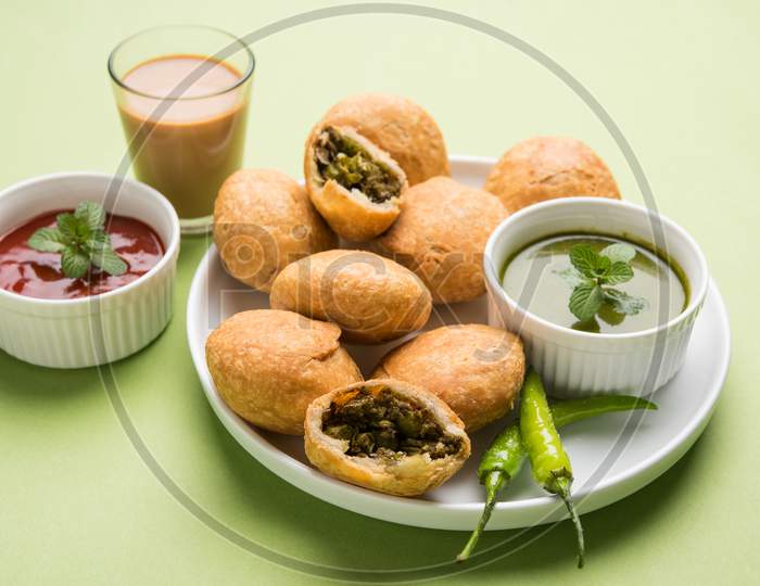 Kachori or Kachauri with matar / green peas