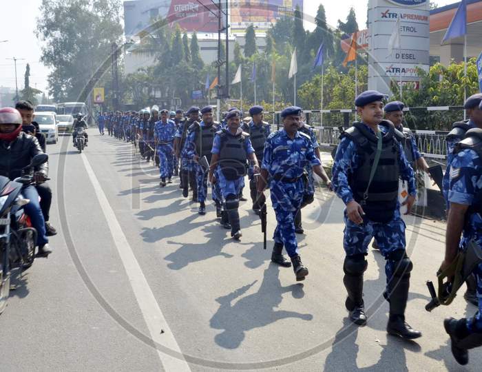 Rapid Action Force (RAF) personnel patrol  G.S. Road