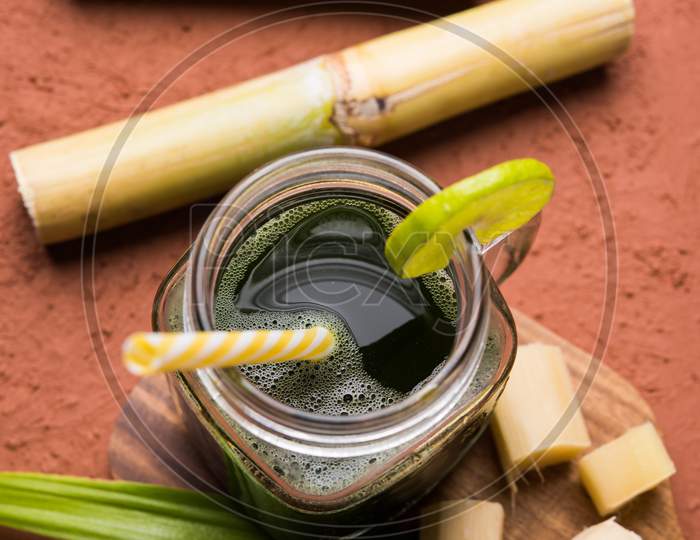 Sugarcane Juice OR Ganne Ka Ras in a glass or Jar