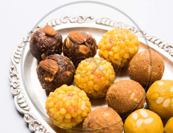 variety of sweet laddu or laddoo or ladu