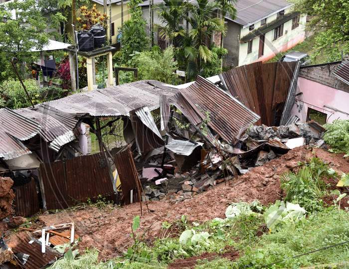 Debris piles after a landslide due to incessant rain