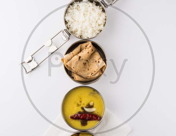 Indian food in Lunch Box or Tiffin