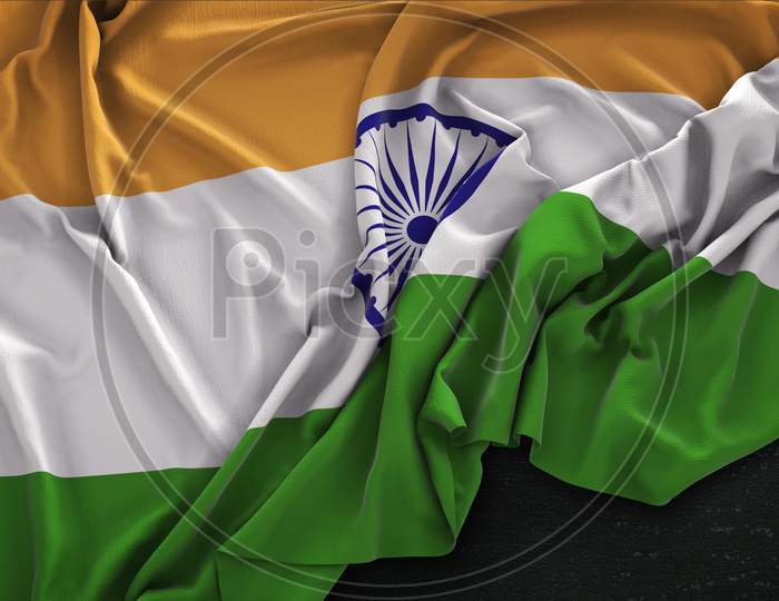India Flag Wrinkled On Dark Background 3D Render