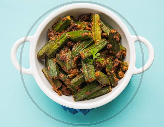 Indian Fried Bhindi Masala OR Okra also known as Ladyfinger curry