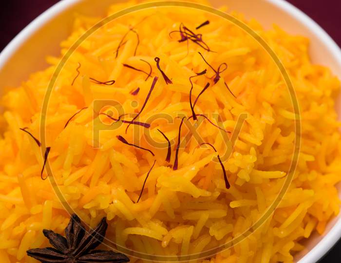 Saffron rice or Kesar chawal / bhat