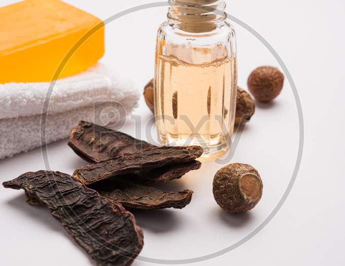 Shikakai shampoo and soap with essential ingredients like Soapnut or Reetha, Amla, Lemon, oil