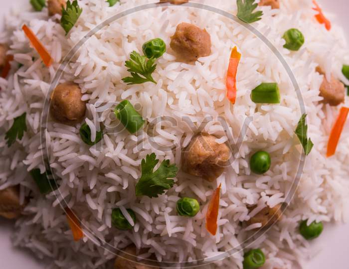 Soya Chunk Pulav / Pilav using basmati Rice