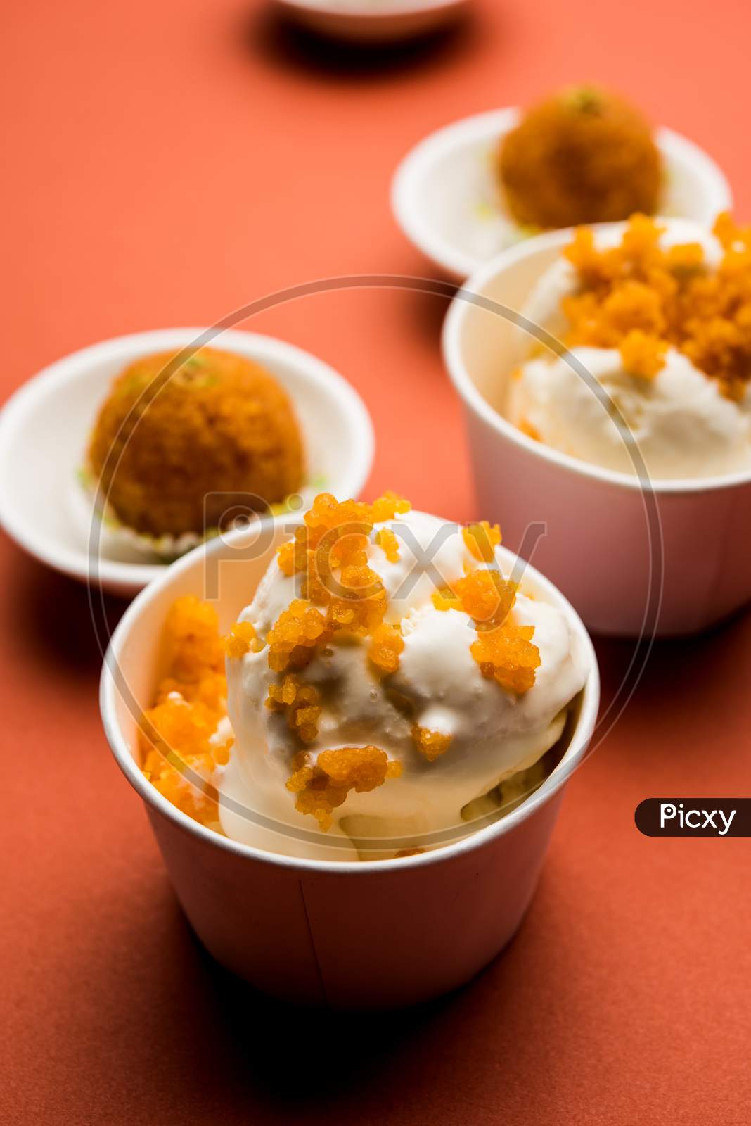 Motichoor Ice cream made using motichur/bundi laddu mixed with ice-cream