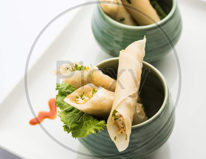 Paneer chilli cigar snacks or starter for party