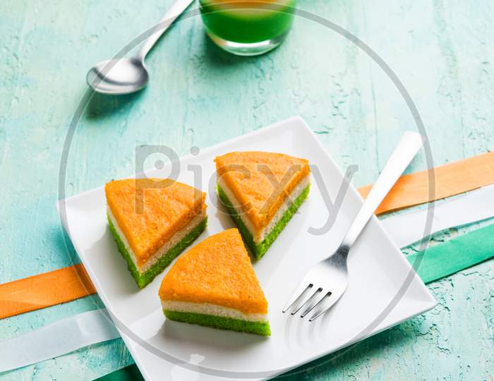 Tiranga Cake or Tricolour pastry for independence day / republic day celebration