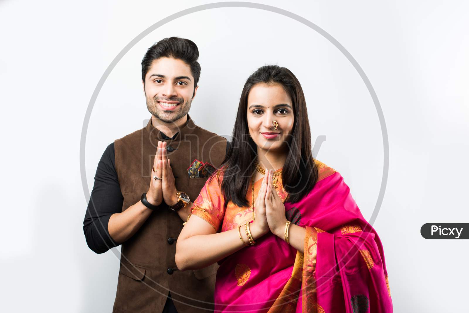 Lovely indian couple in love, wear at saree and elegant suit, • wall  stickers curly, romance, romantic | myloview.com