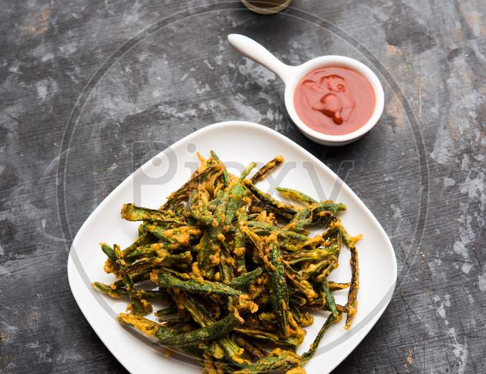 Kurkuri bhindi or crispy ladyfinger or okra fry