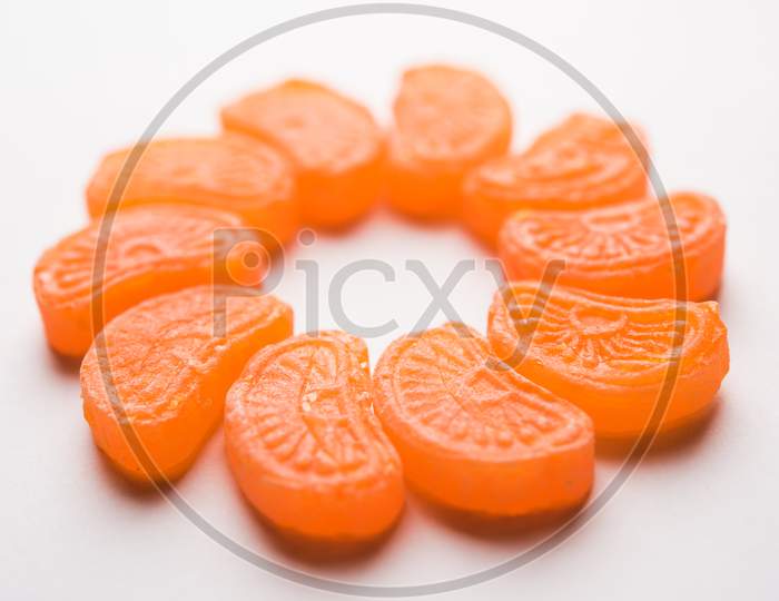 Indian Orange flavoured sweet candy or chocolate