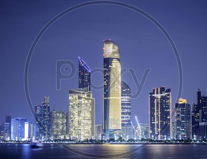 Abu Dhabi City View During Blue Hour, Taken From Marina Break Water