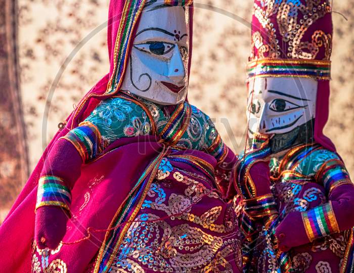 Colorful Pair Of Hand Made Rajasthani Puppet Kathputli