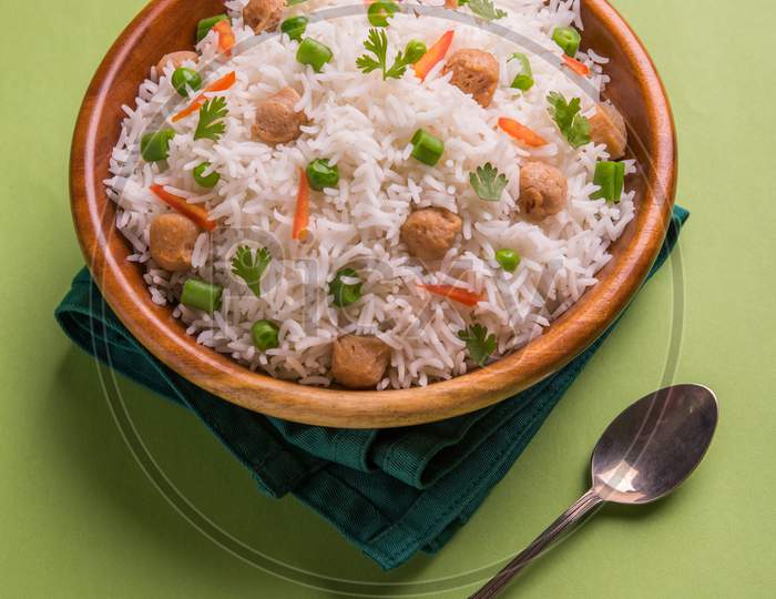 Soya Chunk Pulav / Pilav using basmati Rice