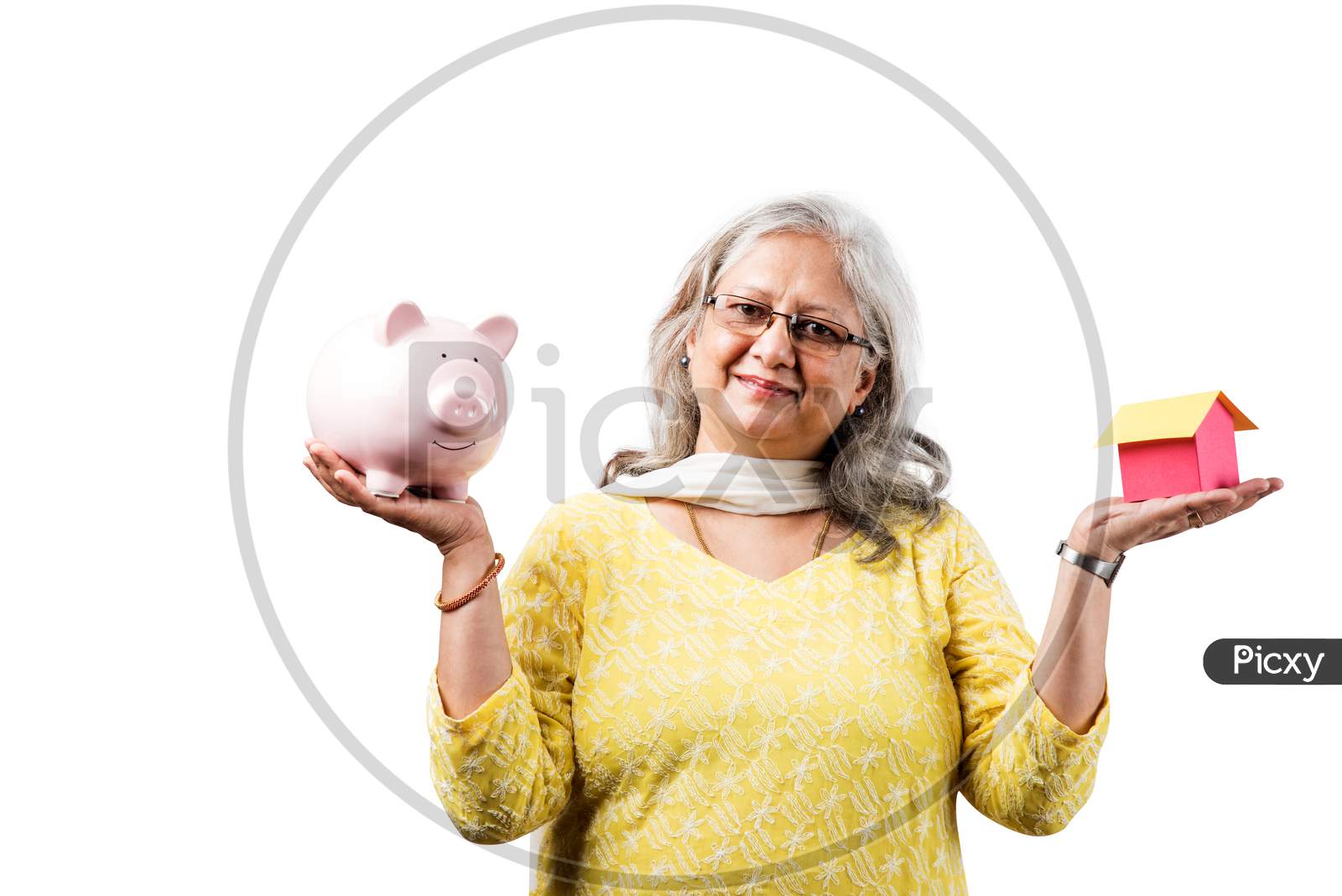 Senior woman and real estate concept with money