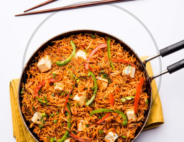 Image of Schezwan paneer fried rice with Szechuan sauce-RR249636-Picxy