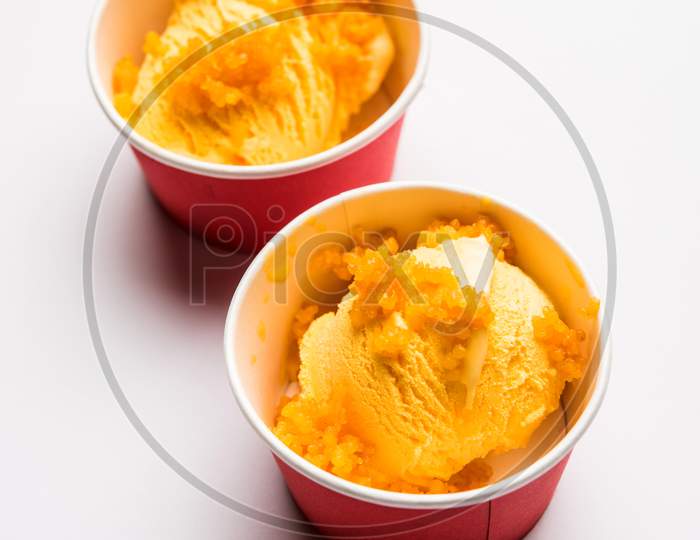 Motichoor Ice cream made using motichur/bundi laddu mixed with ice-cream