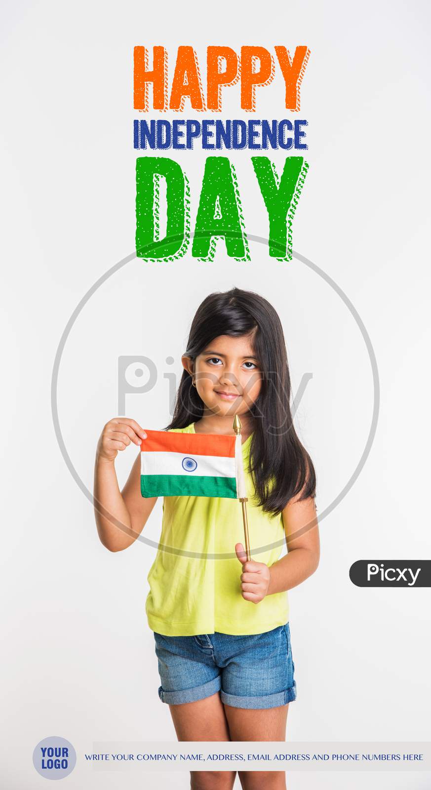 Cute Girl holding Indian flag or tricolour