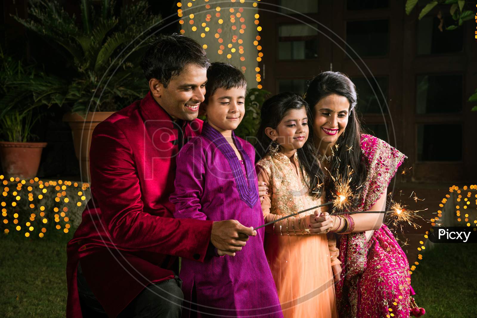 Indian Family celebrating Diwali festival