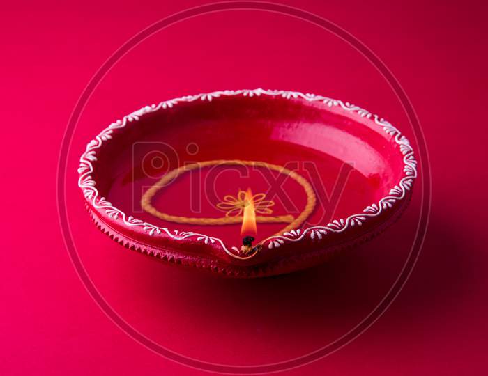 Clay Diya or Oil Lamp lit during Diwali festival