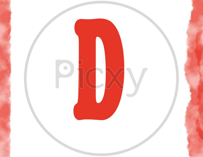 Alphabet capital D in red over white background.