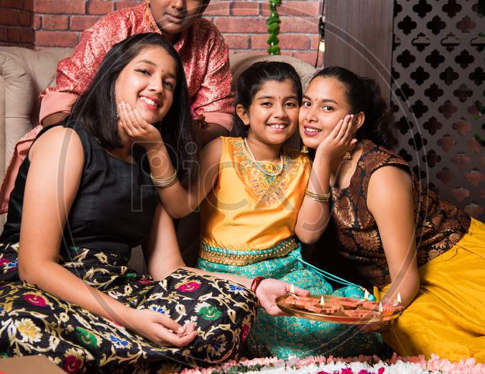 Kids celebrating Bhaidooj  in Diwali or Rakshabandhan / Rakhi Festival