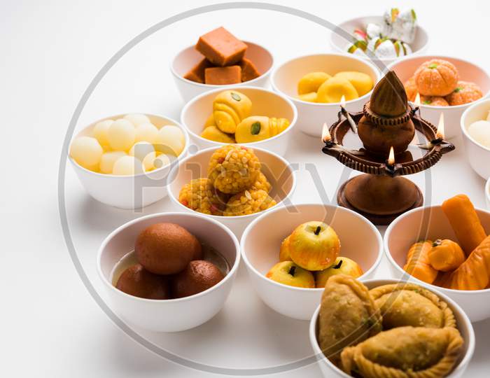 Indian sweet food rangoli for diwali