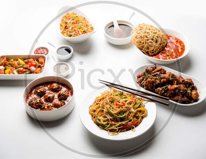 Assorted Chinese food in group