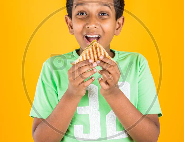small boy child eating sandwich