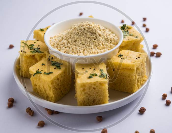 Chick pea flour / Besan powder with dhokla snack
