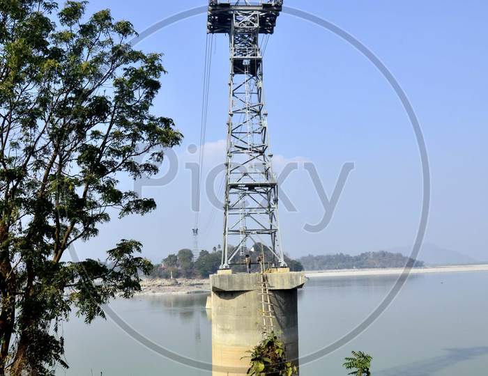 A view of Newly ongoing constructed Ropeway over river Brahmaputra