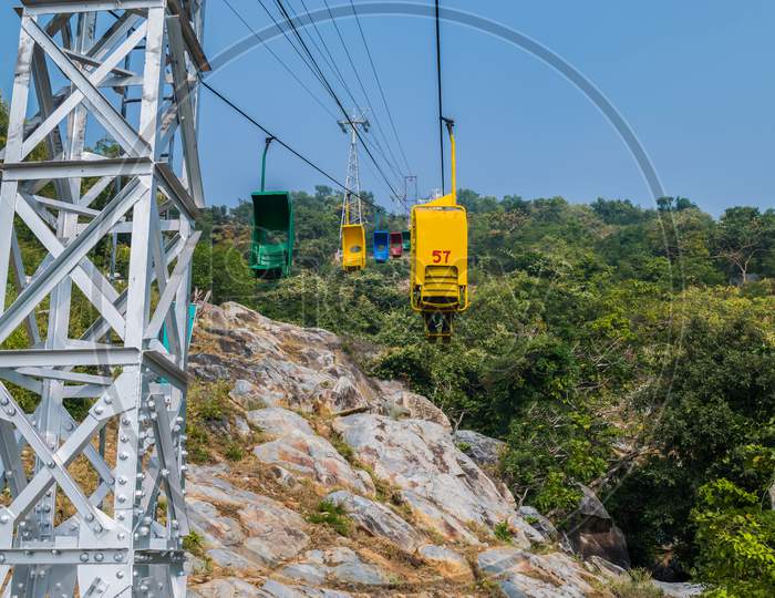 The Ropeway Of Single Person Seat At Rajgir Of Bihar Tourism Corporation Is Very Famous In India. This Ropeway Is Said To Be The Oldest In India