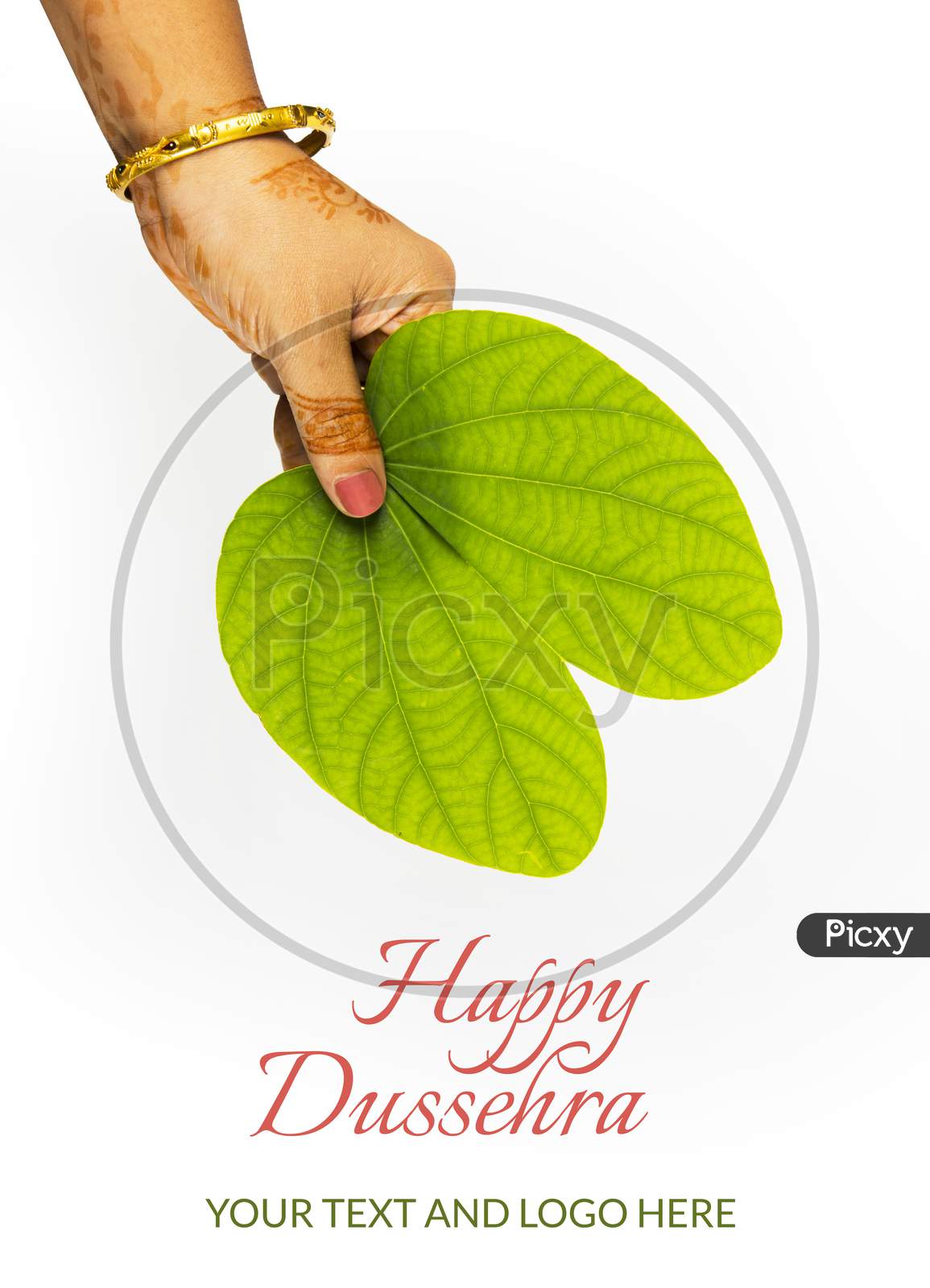 Happy Dussehra greeting card using apta  / Bauhinia racemosa / Bidi leaf
