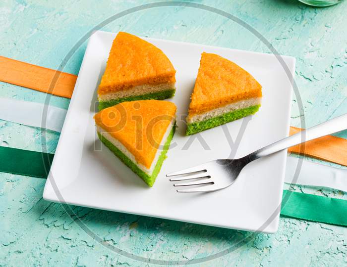 Tiranga Cake or Tricolour pastry for independence day / republic day celebration