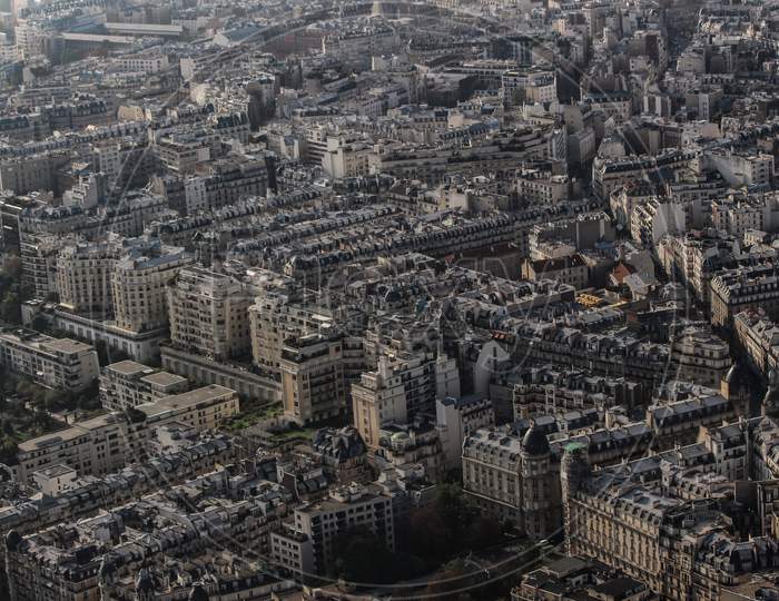 Top View Of Paris City From Eiffel Tower.