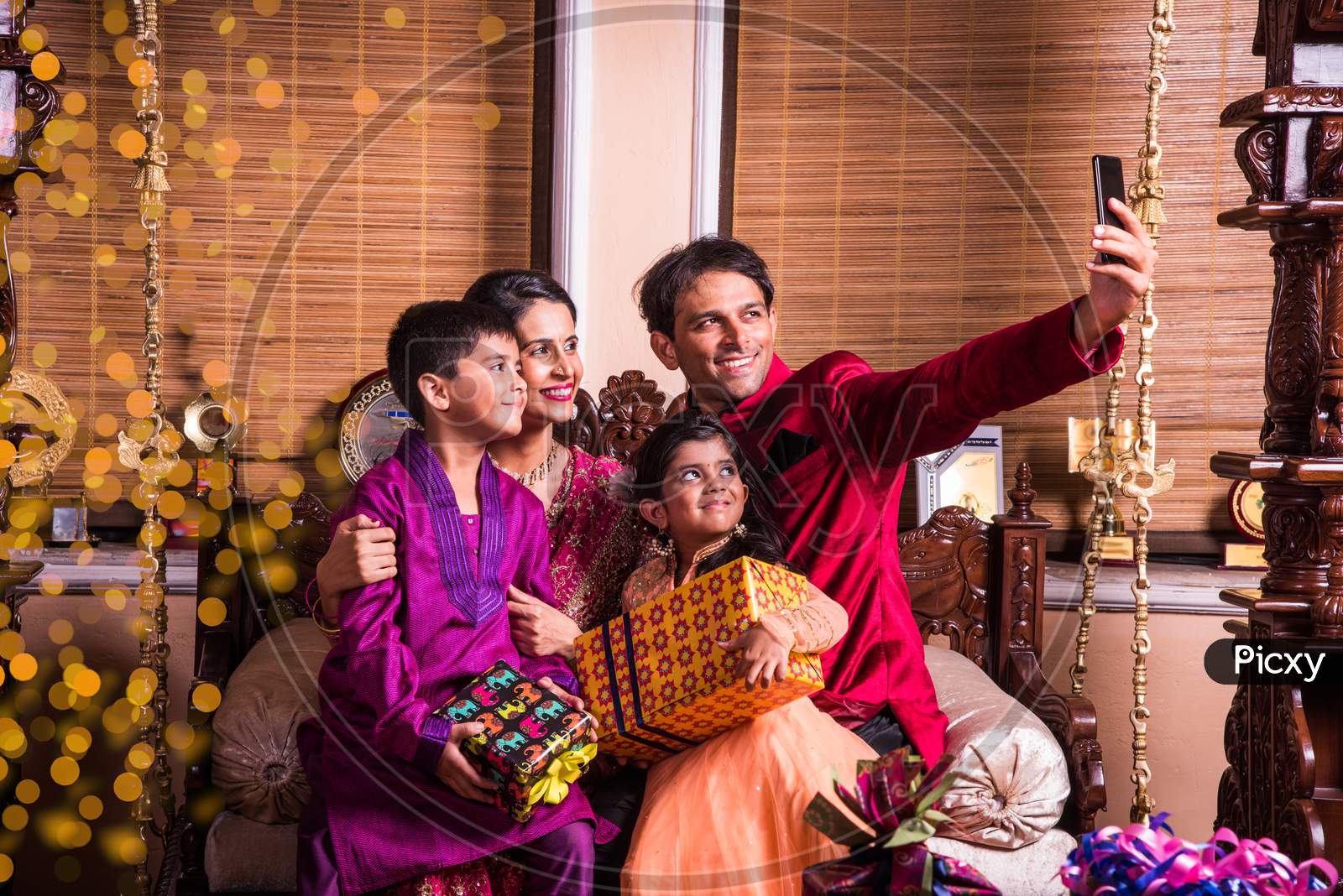 Indian Family celebrating Diwali festival