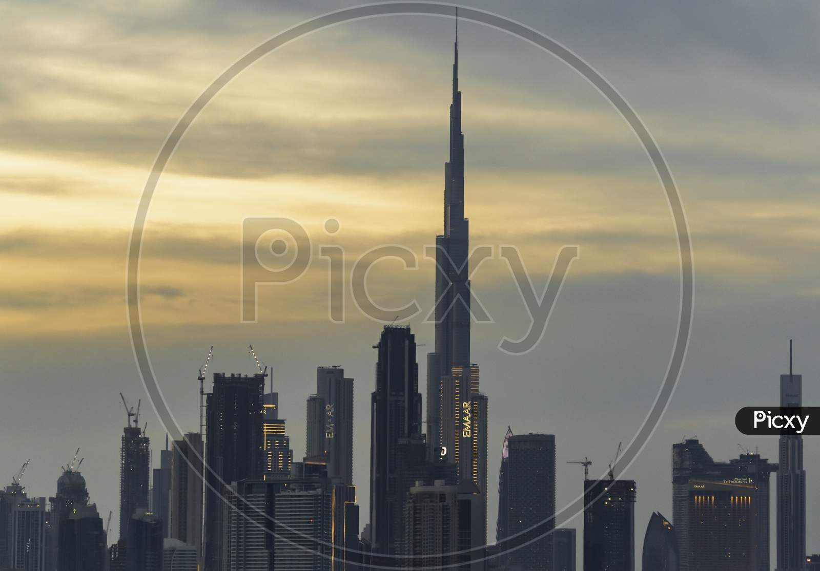 A Rare View Of Dubai Downtown From Ras Al Khor, Evening Golden Hour