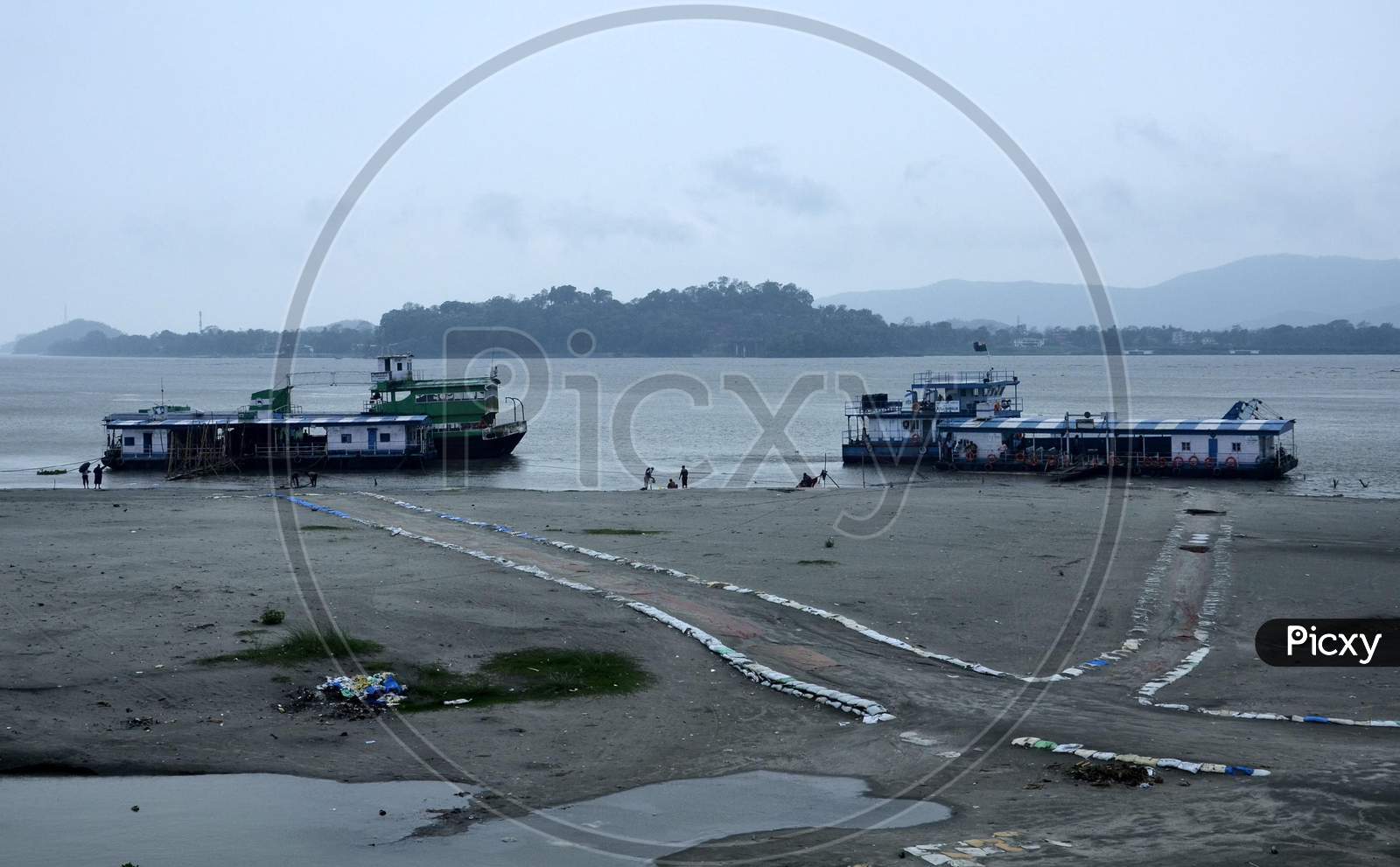 A view of a deserted ferry ghat after