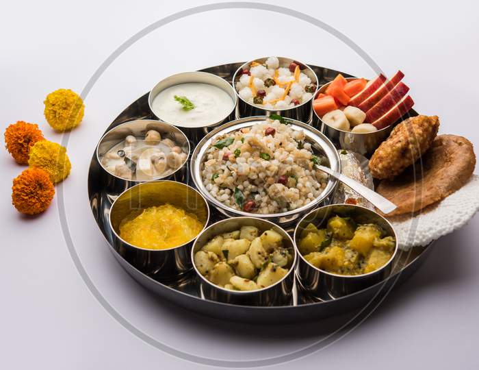 Navratri Upwas Thali / Fasting food platter, selective focus