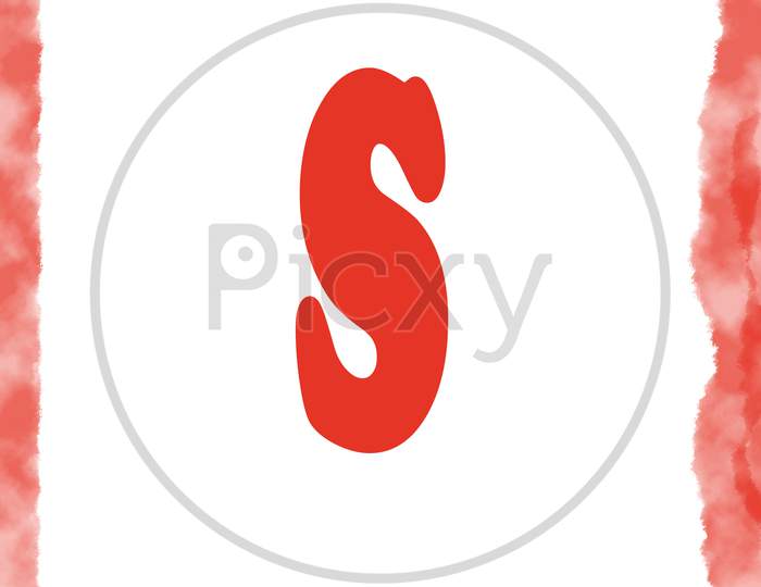 Alphabet capital S in red over white background.