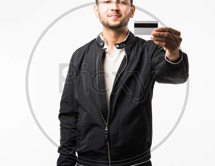 man with credit or debit card