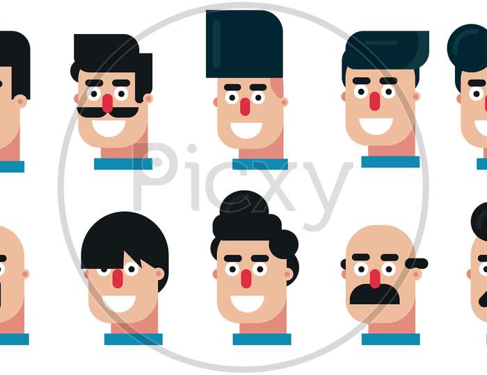 10 flat cartoon character face design