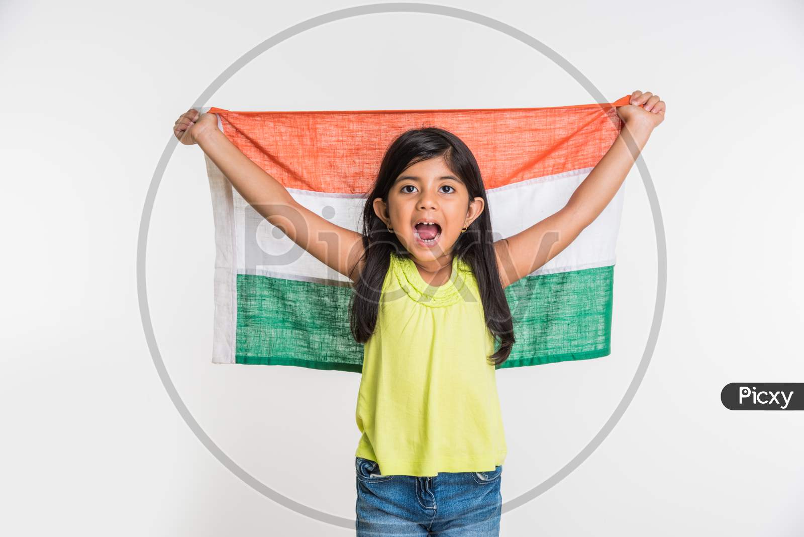 Cute Girl holding Indian flag or tricolour