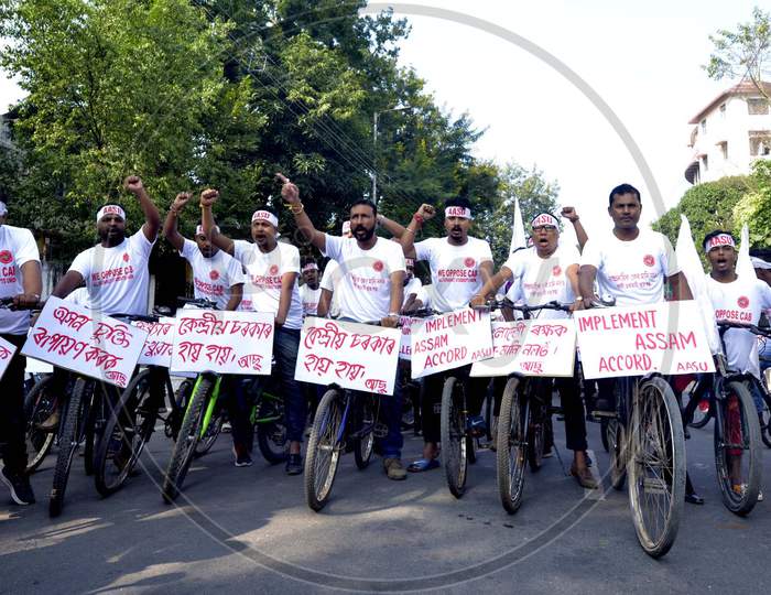 All Assam Students Union(AASU) taking out a cycle rally in Protest against Citizenship Amendment Bill