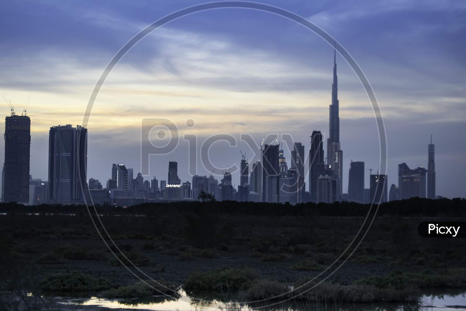 A Rare View Of Dubai Downtown From Ras Al Khor, Evening