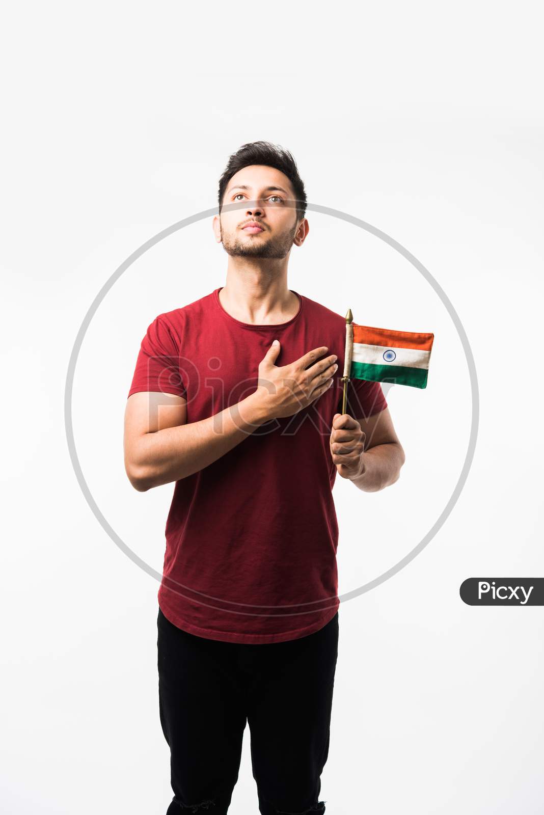 man holding Indian Flag