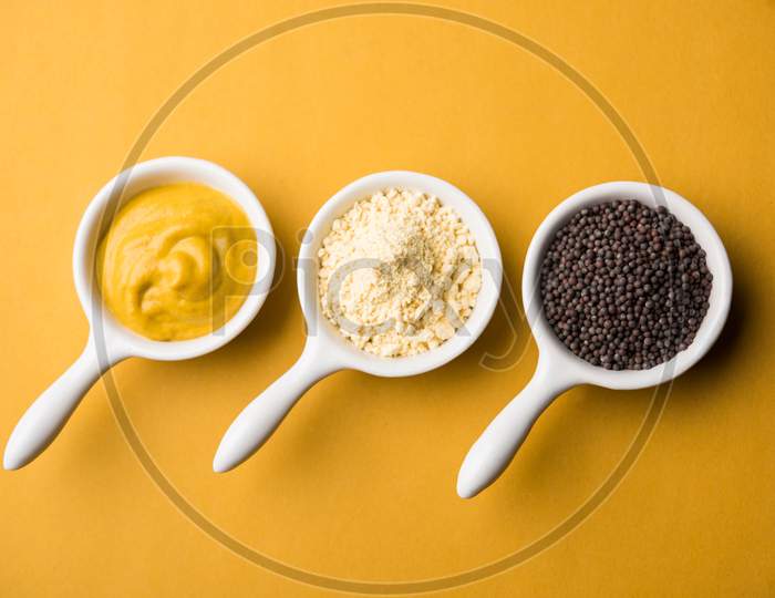 Rai or raw Mustard with sauce, powder and oil