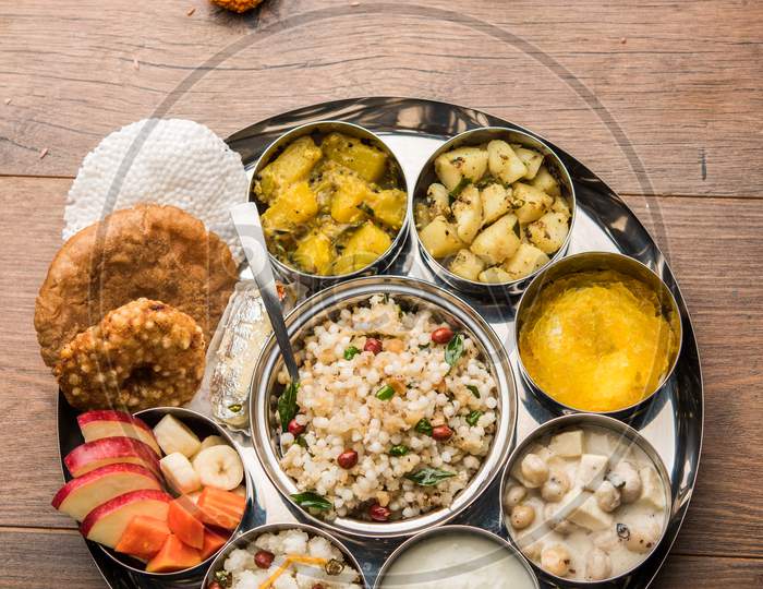 Image of Navratri Upwas Thali / Fasting food platter, selective focus ...